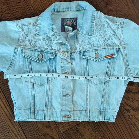 JORDACHE - VINTAGE 90s Acid Qash Cropped Denim & Lace Jacket - Picture 8 of 9
